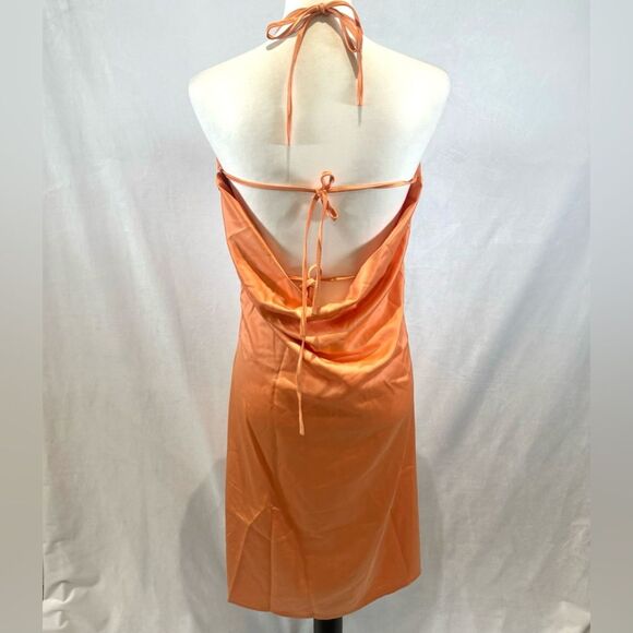 Orange twist front halter neck strappy back dress size large - Picture 4 of 6